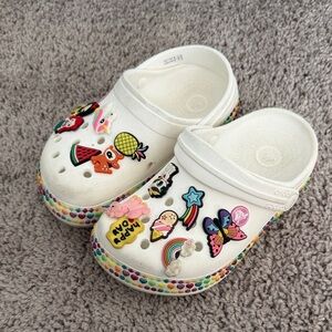 Crocs Kids' Crocband Gem Band Clogs in White Multi with Jibbitz